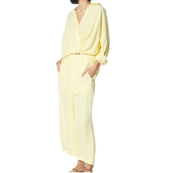 Young Fabulous Broke YFB Sailor Linen Wide Leg Cropped High Rise Pant Yellow S - Picture 1 of 8